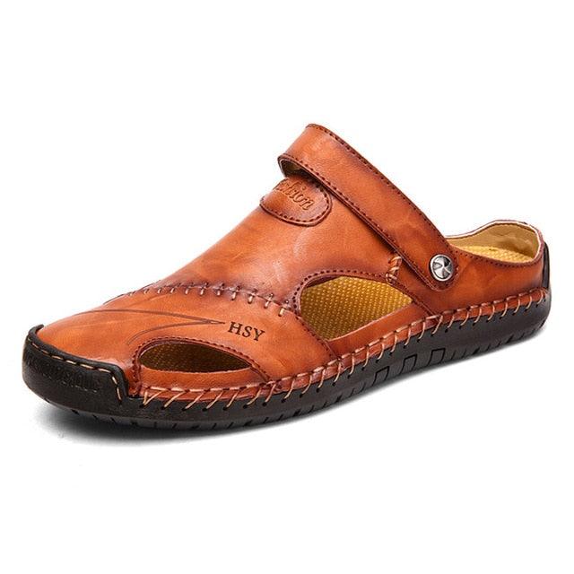 Summer Sandals - Men Leather Classic Roman Sandals - Outdoor Beach Flip Flops (MSC6)(F12)