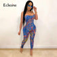 Summer Sexy Club Party Jumpsuits - Women's Strapless Print Halter Backless Rompers - One Piece Outfits (1U33)