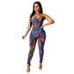 Summer Sexy Club Party Jumpsuits - Women's Strapless Print Halter Backless Rompers - One Piece Outfits (1U33)