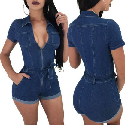 Beautiful Summer Sexy High Waist Short Jeans Jumpsuit - Women Sexy Overalls Rompers (TBL1)(BCD3)