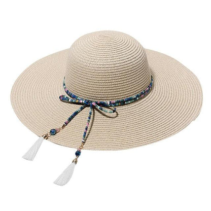 Cute Summer Straw Hat - Women Big Wide Brim Sun Protection Beach Hat - Adjustable Floppy Foldable Sun Hats (3U44)
