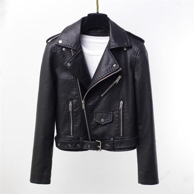 Gorgeous Classic PU Leather Jacket - Women Moto Biker Coat - Short Leather Jackets - Plus Size - Fashion Outerwear (TB8B)(F23)