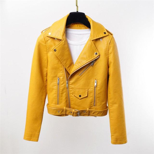 Gorgeous Classic PU Leather Jacket Women Moto Biker Coat Short