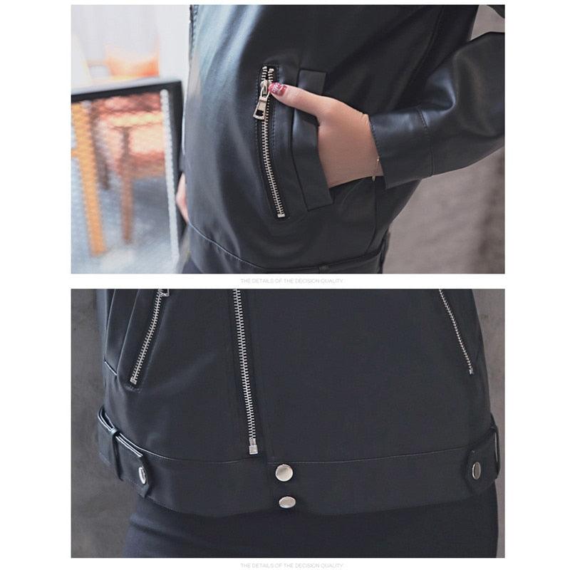Cute Spring Autumn PU Leather Jacket - Women Loose Coat - Ladies Casual Brand - New Zipper Jacket Outerwear (TB8B)