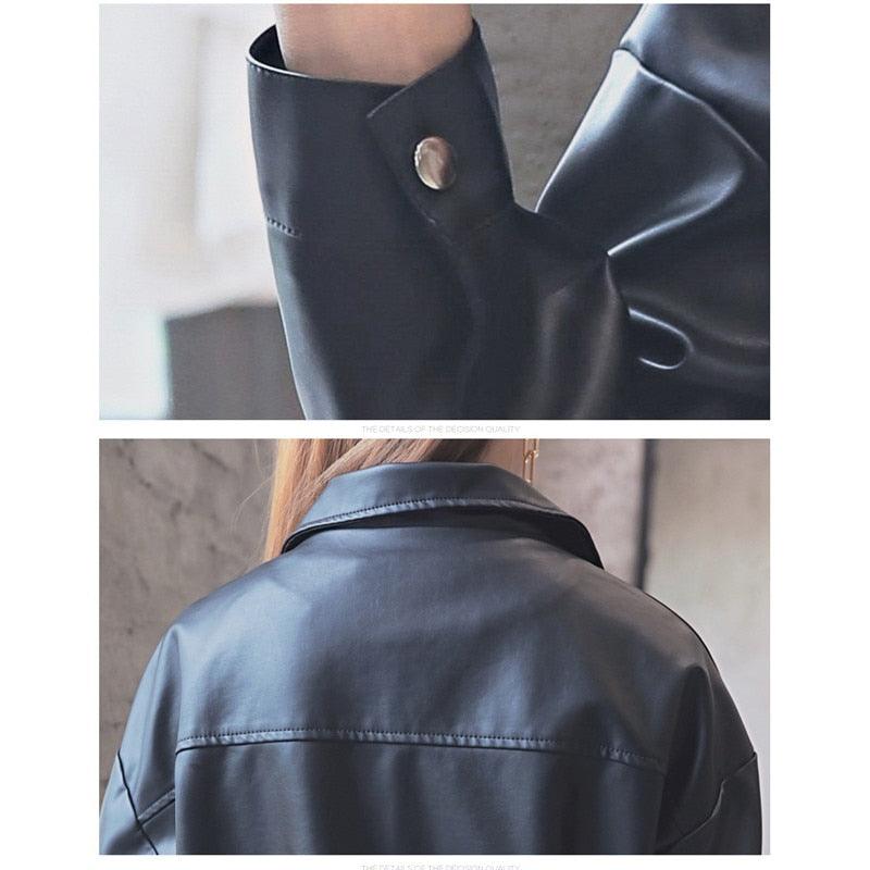 Cute Spring Autumn PU Leather Jacket - Women Loose Coat - Ladies Casual Brand - New Zipper Jacket Outerwear (TB8B)