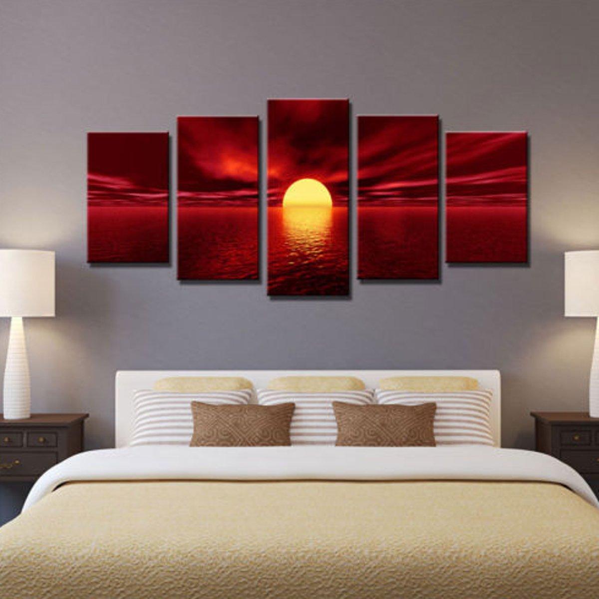 Sunrise Red Landscape Canvas Prints Poster Oil Painting Framed Pictures (1BM)(1U63) (AD1)(1U62)(F63)