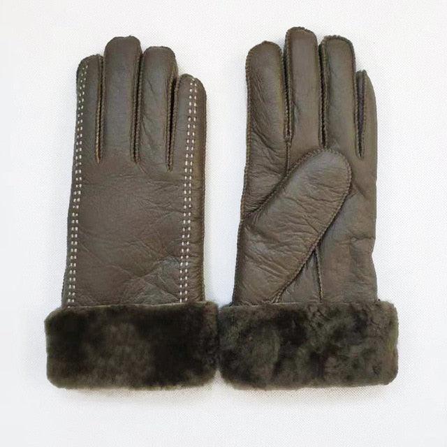 Super Warm Women's Genuine Leather Sheepskin Gloves - Winter Female Outdoor Fur Gloves (6WH1)