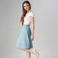 Summer Pleated Women Skirt - Midi Knee Length - Solid 2 Layers High Waist A-line Skirt (TB7)(F22)