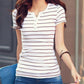 Trending Women T Shirt - Summer Top Shirts - V-neck Short Sleeve Casual T Shirts - White Strip Top - Plus Size Cotton Shirt (TB2)(F19)