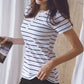 Trending Women T Shirt - Summer Top Shirts - V-neck Short Sleeve Casual T Shirts - White Strip Top - Plus Size Cotton Shirt (TB2)(F19)