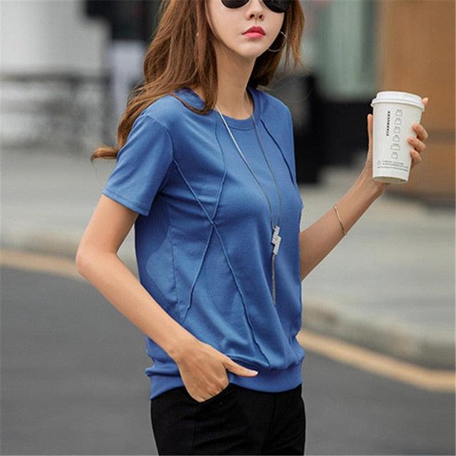 Nice Female Soft Cotton Casual Women Tops Shirts - Summer T-Shirt - Elastic Short Sleeve Ladies T Shirt (TB2)