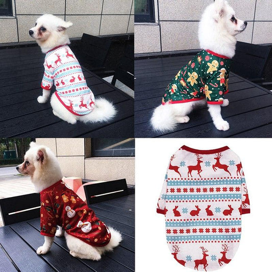 T-shirt Soft Puppy Dogs Cat Clothes - Cute Pet Dog Clothes - Cartoon Clothing Christmas Shirt Casual Vests (2U75)(2U69)