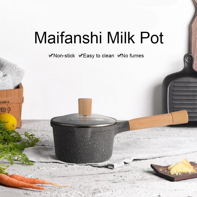 16CM Maifan Stone Milk Pan Non-stick Soup Pot - Aluminum Alloy Pot Portable Milk Heating Cooking Pan (AK1)(F61)
