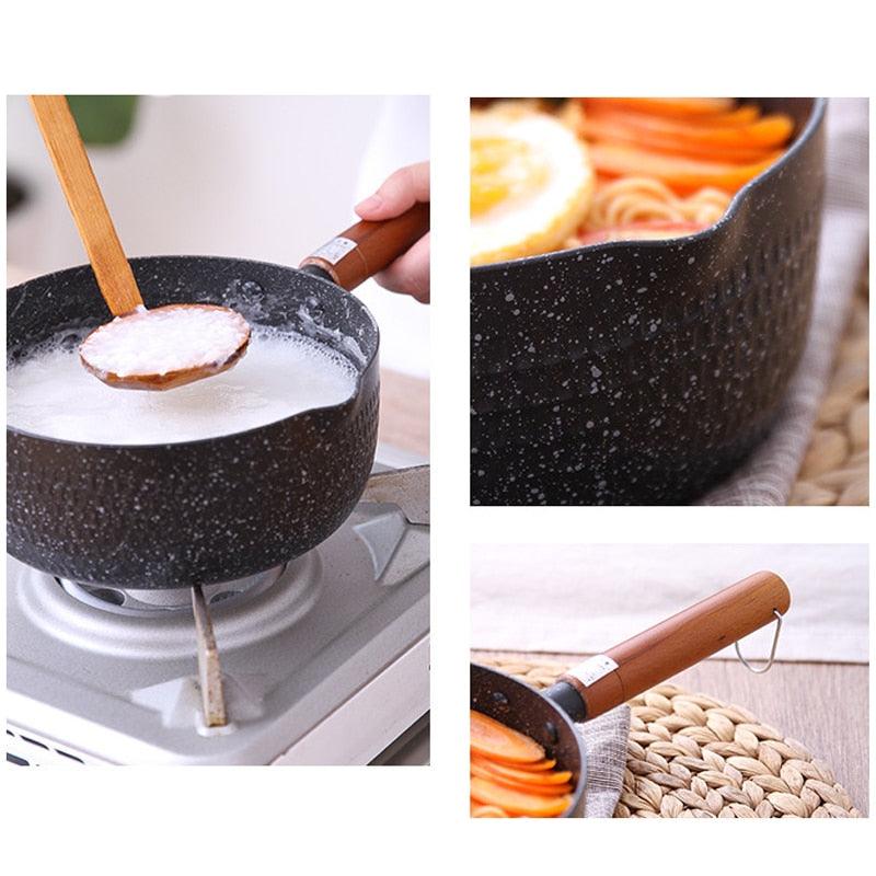 18/20CM Maifan Stone Soup Pot Wooden Handle Milk Pot Non-stick Wok Kitchen Frying Pans (AK1)(F61)