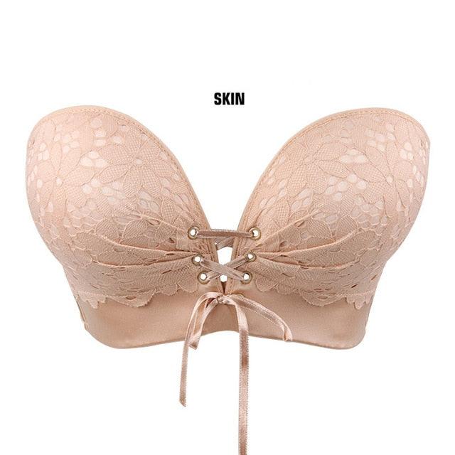 Sexy Women Strapless Bra - Romantic Temptation Super Push Up Invisible Small Breast Lace Brassiere - Lingerie Tops (TSB1)