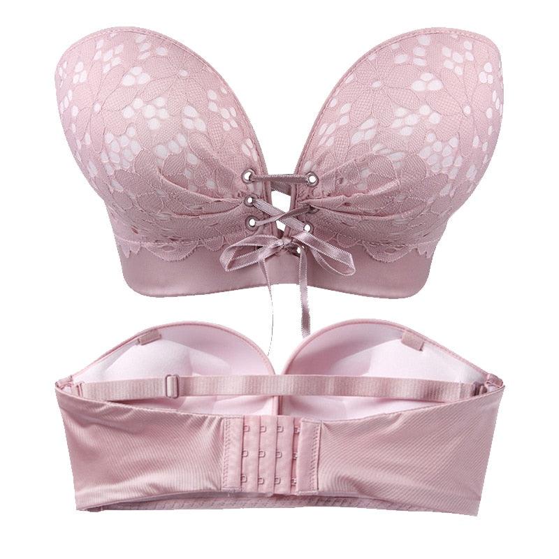 Sexy Women Strapless Bra - Romantic Temptation Super Push Up Invisible Small Breast Lace Brassiere - Lingerie Tops (TSB1)