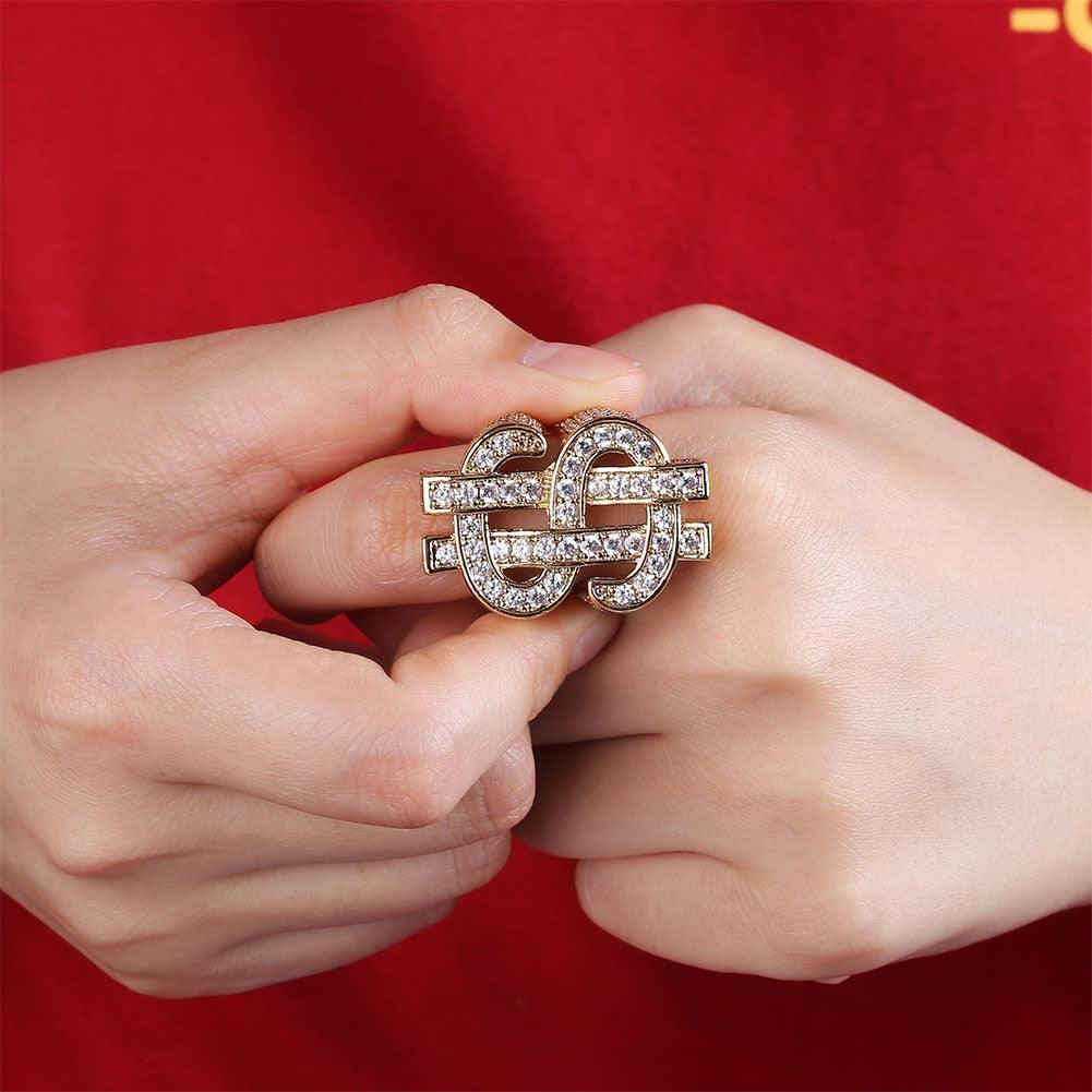 Great Fashion Rock Iced Out Bling Gold Silver Color US Dollar Sign Rings - AAA Cubic Zircon (D83)(MJ1)