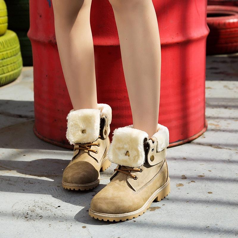 Great Women's Ankle Boots - Waterproof Warm Women Flat Boots - Quality PU Leather Platform (BB1)(BB5)(F38)(F107)