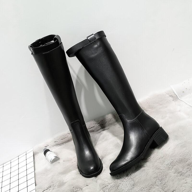 Great Winter Boots - Women Mid-Calf PU Leather Black Zip Boots - High Quality Waterproof Shoes (BB3)(BB5)(BB2)