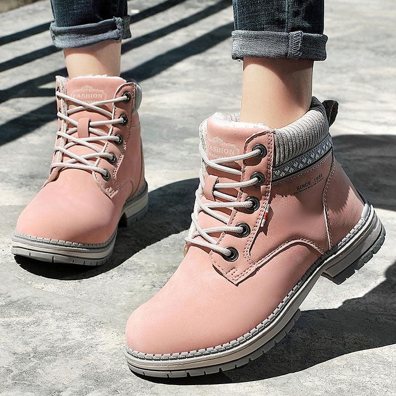 Beautiful Women Boots - PU Leather Ankle Boots - Round Toe Rubber Women Lace Up Platform Boots (BB1)(BB5)