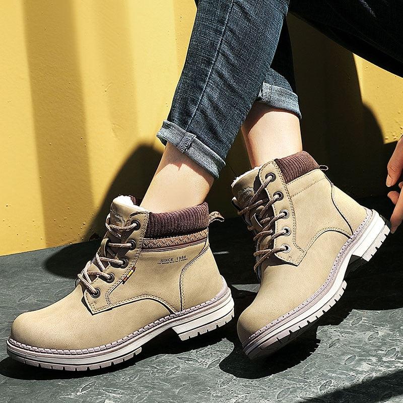 Beautiful Women Boots - PU Leather Ankle Boots - Round Toe Rubber Women Lace Up Platform Boots (BB1)(BB5)