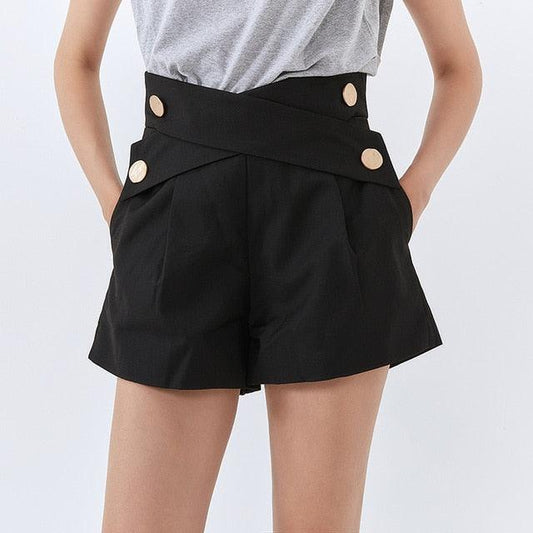 Trending Button Cross Women's Shorts - High Waist Straight Shorts (TBL2)(BCD3)