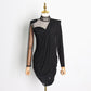 Amazing Dot Mesh Women's Dresses - Female Stand Collar - Puff Long Sleeve High Waist Ruched Dress (BWD)(WSO4)(F30)