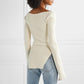 Trending Side Split Knitted Women's Sweater - Square Collar - Long Sleeve Female Sweaters (D23)(TB8C)