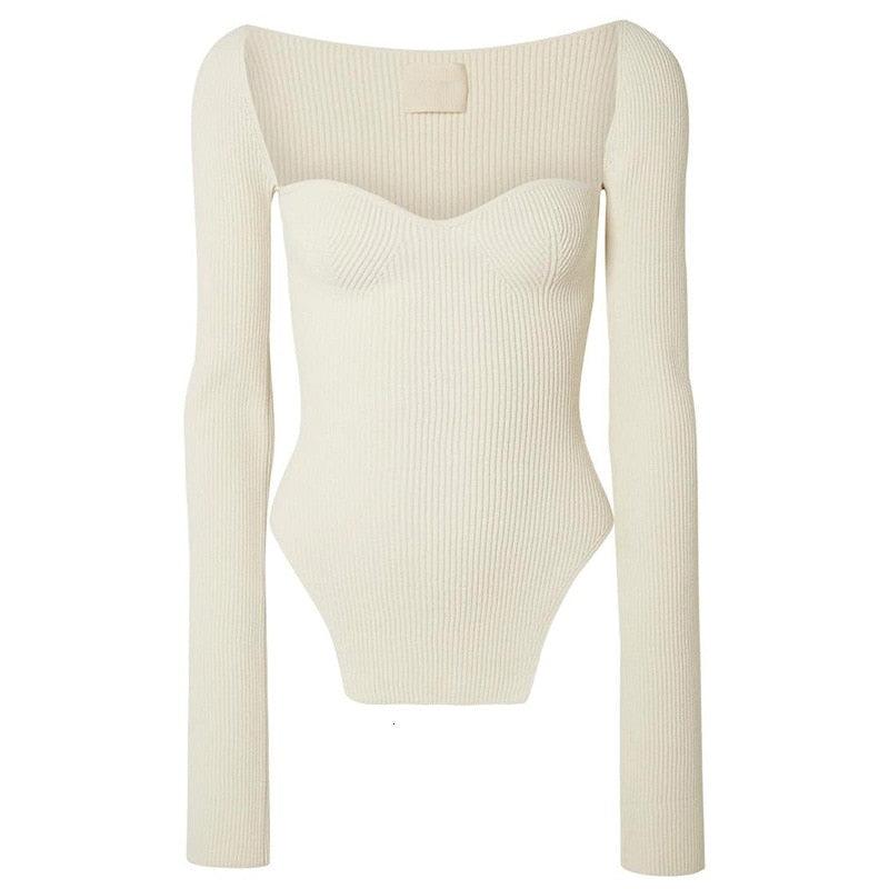 Trending Side Split Knitted Women's Sweater - Square Collar - Long Sleeve Female Sweaters (D23)(TB8C)