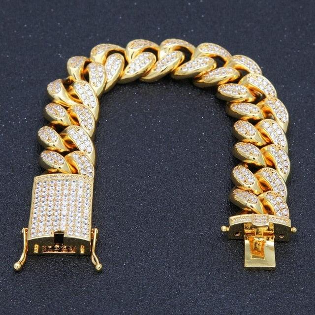 Thick 20mm Cuban Link Bracelet - Fashion Hiphop Full Micro Pave Cubic Zirconia Silver Gold Color Bracelet (D83)(MJ3)