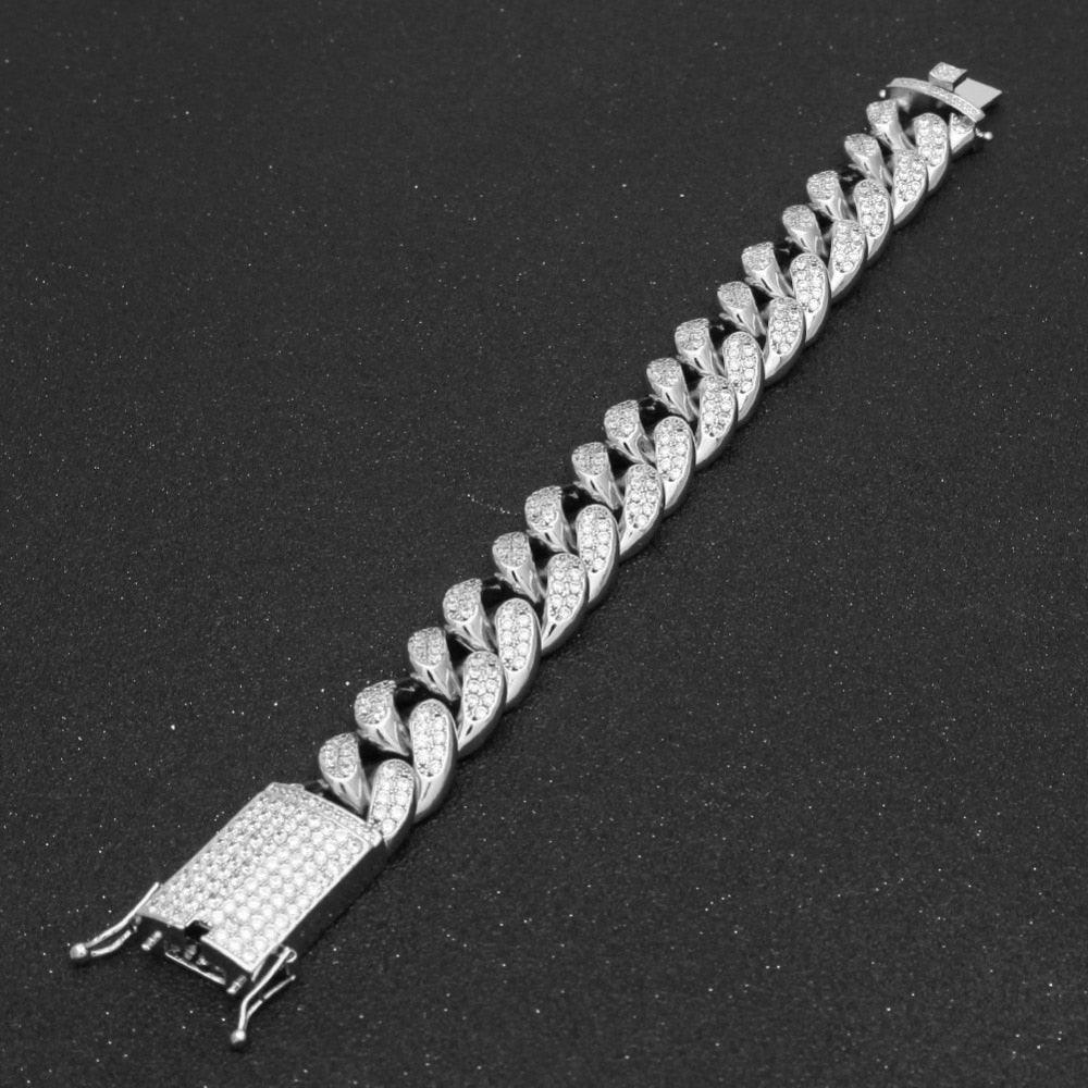 Thick 20mm Cuban Link Bracelet - Fashion Hiphop Full Micro Pave Cubic Zirconia Silver Gold Color Bracelet (D83)(MJ3)