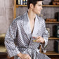 Men's Satin Silk Robe - Turn Down Collar Pattern Print Superior Bathrobe Pajamas (TG7)(F9)