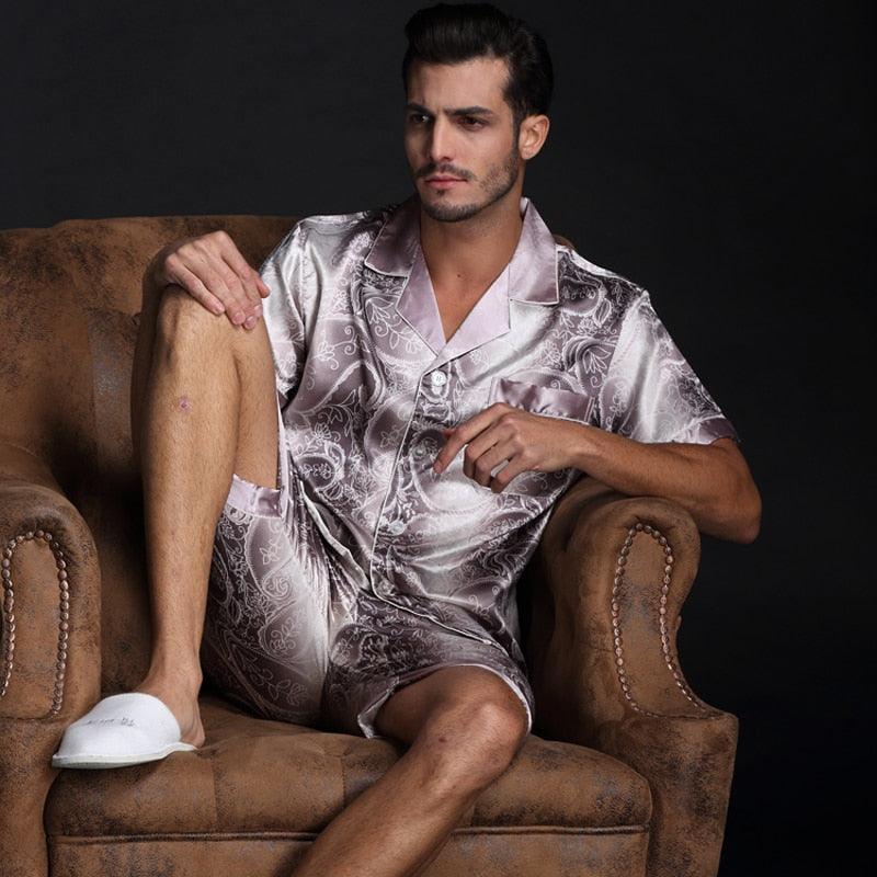 Great Brand Spring Summer Autumn Men Satin Silk Pajamas Sets (TG7)