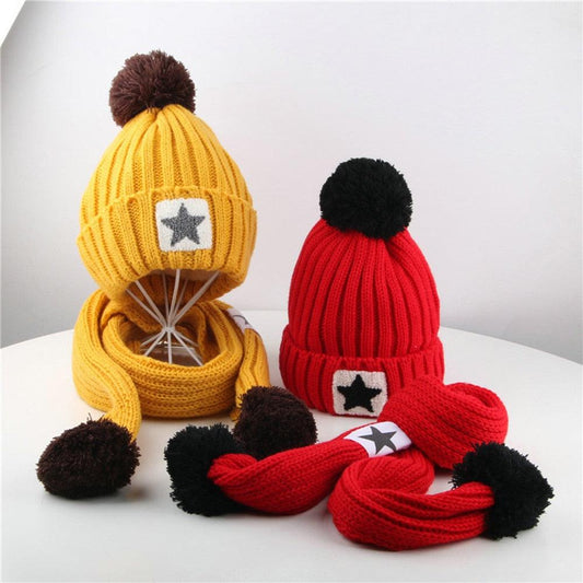 Great Winter Knit Hat Beanie Hairball Cap Scarf Set (3U87)
