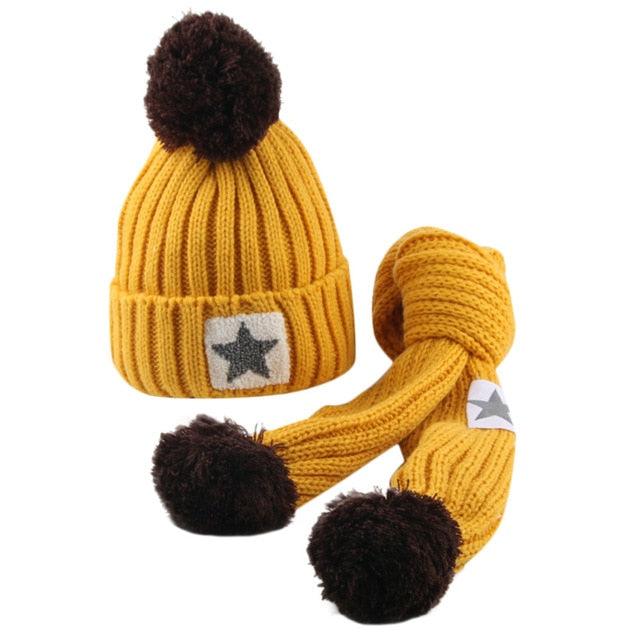 Great Winter Knit Hat Beanie Hairball Cap Scarf Set (3U87)