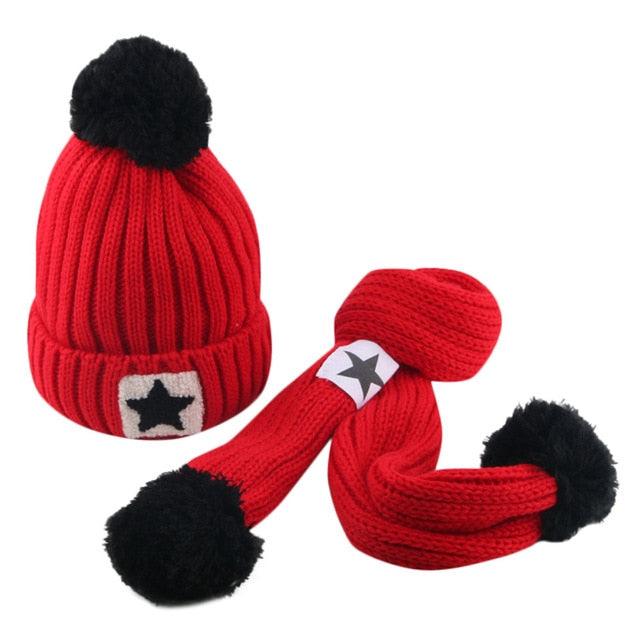 Great Winter Knit Hat Beanie Hairball Cap Scarf Set (3U87)