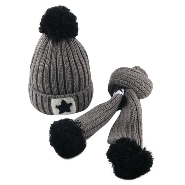 Great Winter Knit Hat Beanie Hairball Cap Scarf Set (3U87)