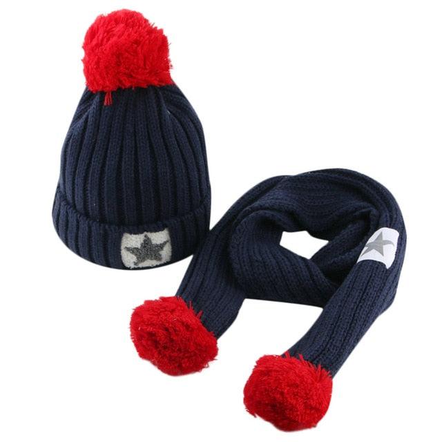 Great Winter Knit Hat Beanie Hairball Cap Scarf Set (3U87)