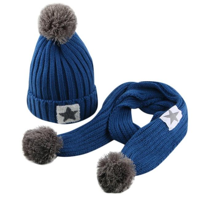 Great Winter Knit Hat Beanie Hairball Cap Scarf Set (3U87)