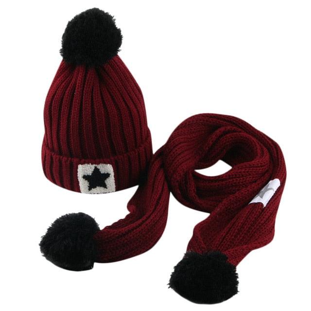 Great Winter Knit Hat Beanie Hairball Cap Scarf Set (3U87)