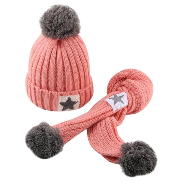 Great Winter Knit Hat Beanie Hairball Cap Scarf Set (3U87)