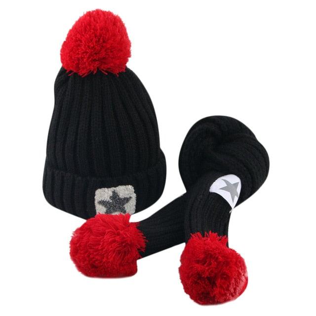 Great Winter Knit Hat Beanie Hairball Cap Scarf Set (3U87)