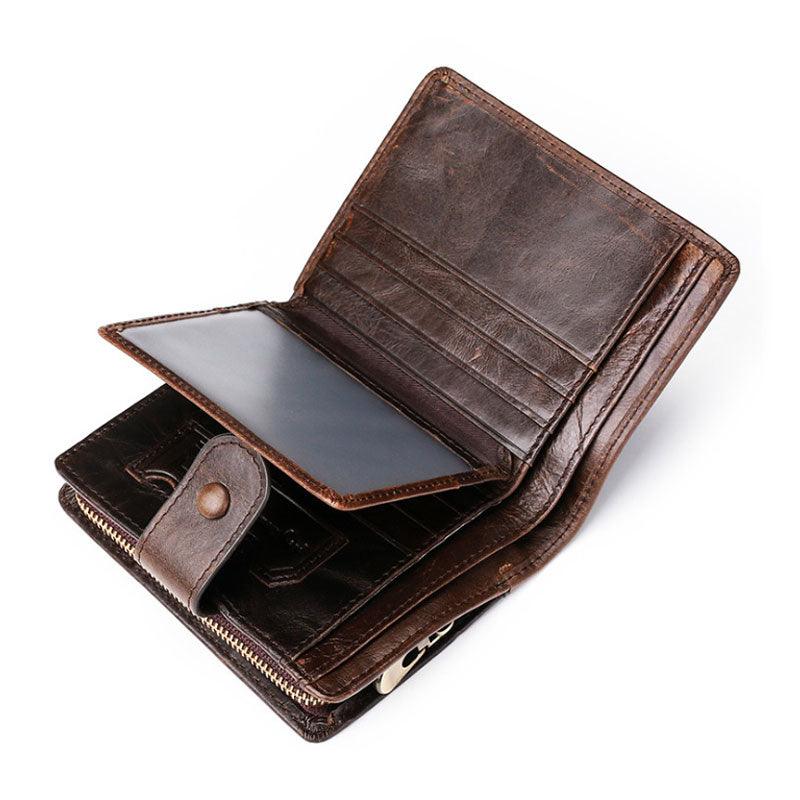 Top Quality Genuine Leather Wallet - Men's Small Zipper Coin Pocket Card Holder Wallets (MA5)
