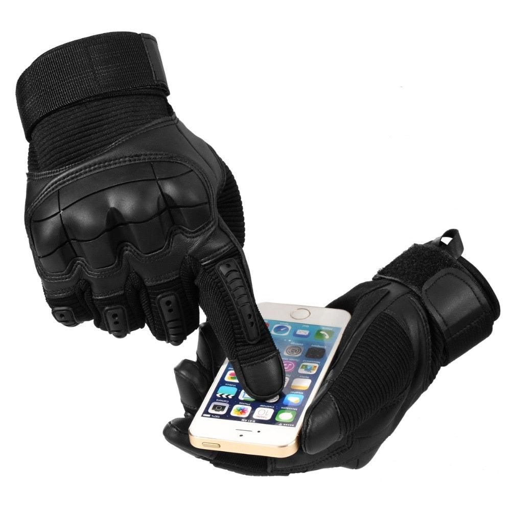 Touch Screen Tactical Rubber Hard Knuckle Full Finger Gloves - Military Army Paintball Combat PU Leather Glove (2U103)