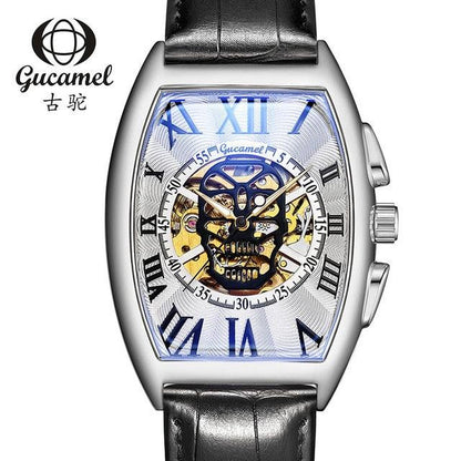 Great Transparent Skeleton Automatic Mechanical Watch - Men Genuine Leather Belt (1U84)