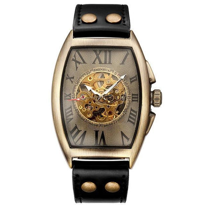 Great Transparent Skeleton Automatic Mechanical Watch - Men Genuine Leather Belt (1U84)