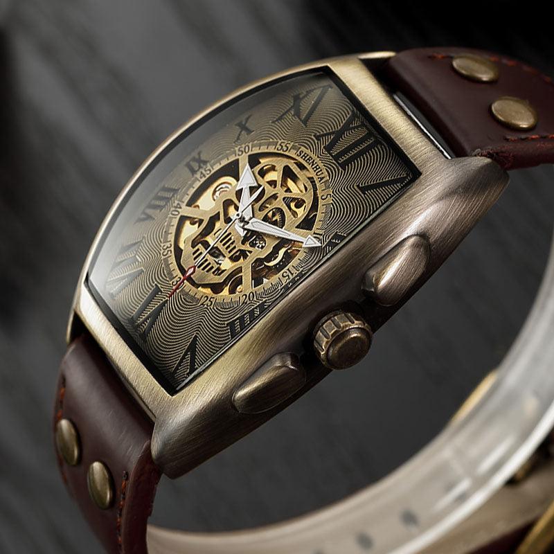 Great Transparent Skeleton Automatic Mechanical Watch - Men Genuine Leather Belt (1U84)