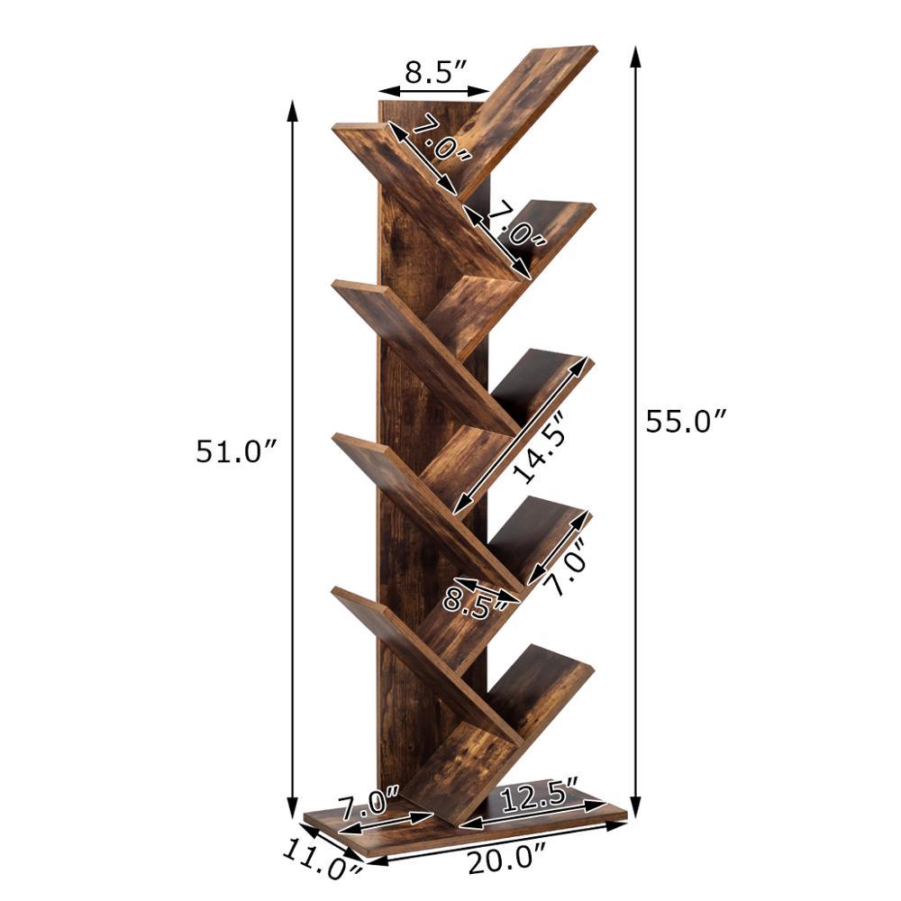 Tree Bookshelf 8-Tier Bookcase Free Standing Book Rack Display Stand (D67)(1FW1)(1U67)