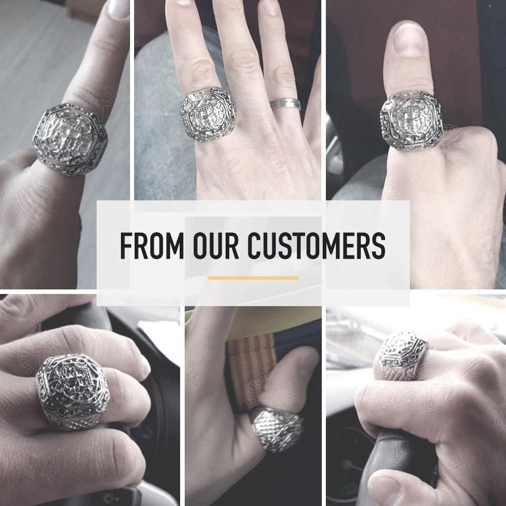 Stainless Steel Hip Hop Men's Ring - Rock Silver Color Tone Carved Cross Crown (2U83)