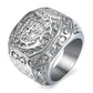 Stainless Steel Hip Hop Men's Ring - Rock Silver Color Tone Carved Cross Crown (2U83)